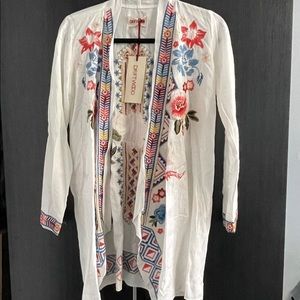 Driftwood Cardigan with embroidered flowers.